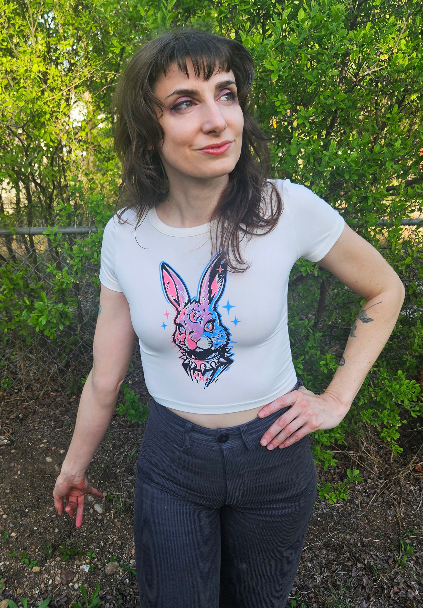 Mystic Rabbit -White Crop Top