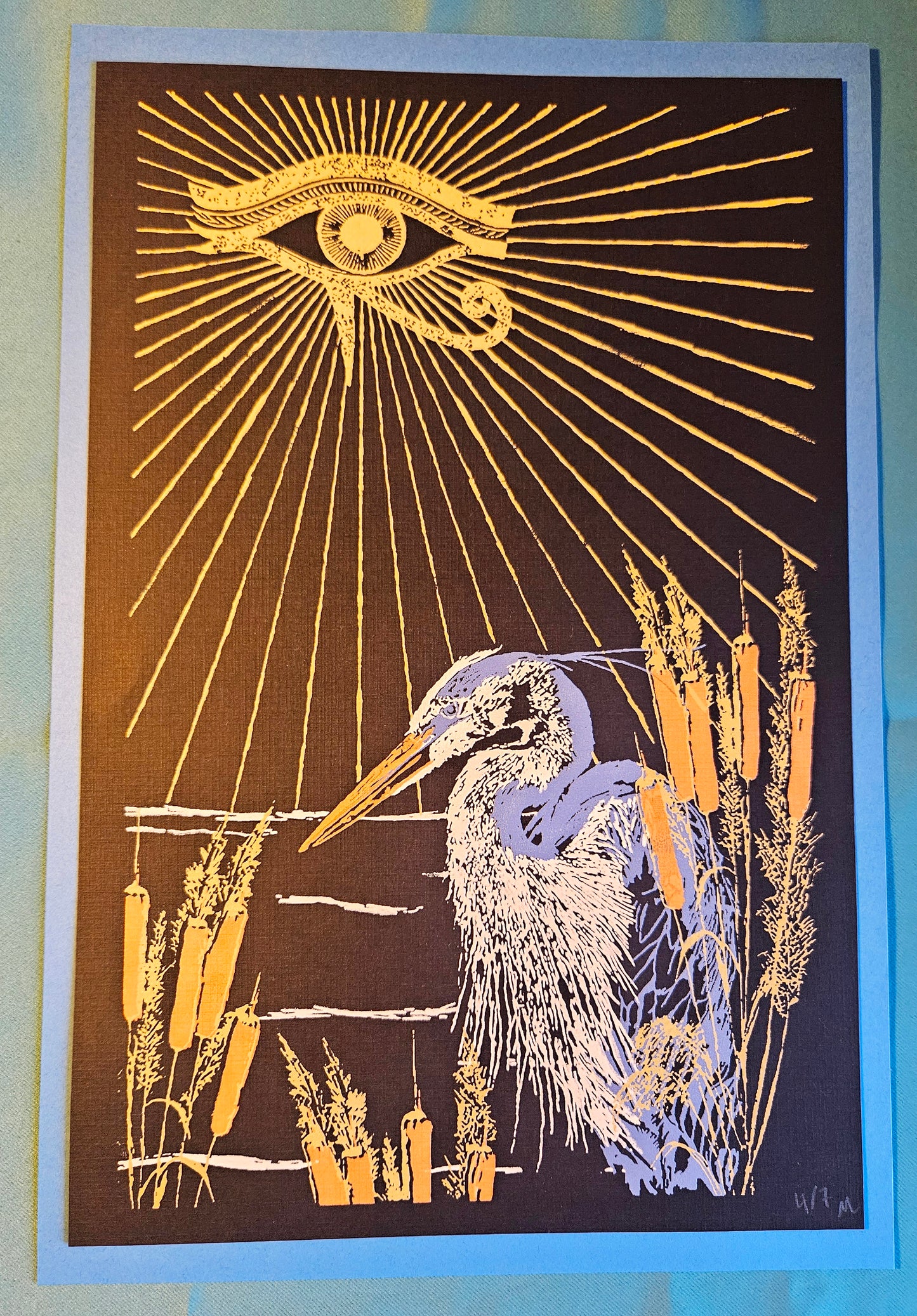 The Eye Of Horus - Art Print - Blue Mat