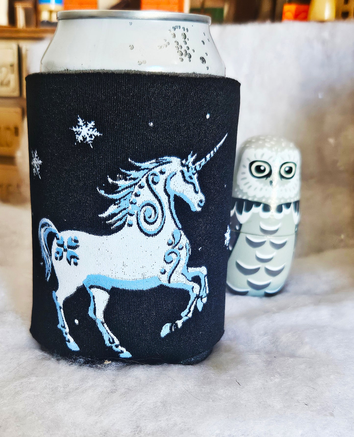Winter Unicorn - Koozie - Black