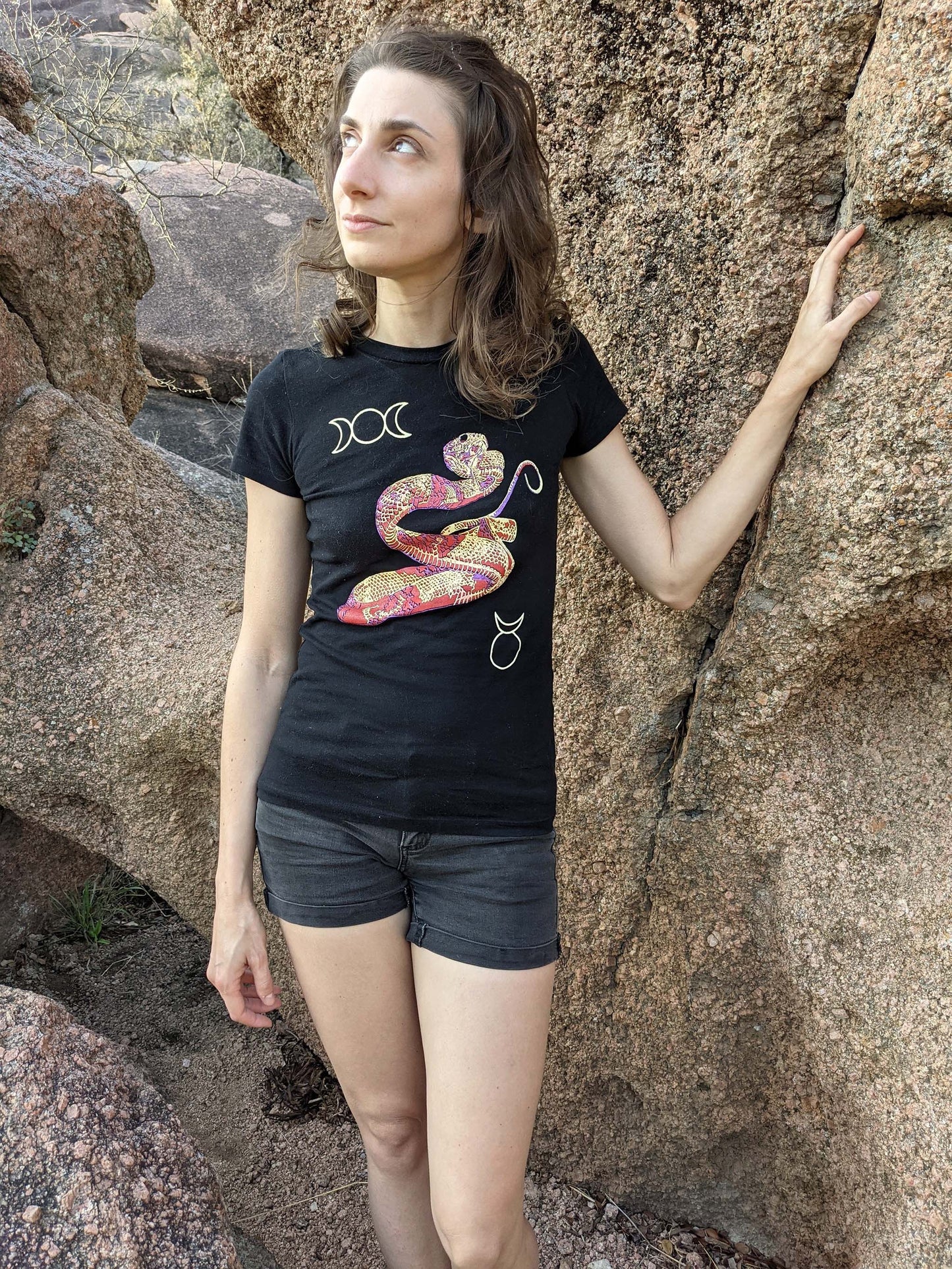 Obsidian Crystal Snake - Women's Cut Black T-Shirt