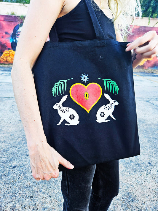 A Locked Heart Tote Bag - Black
