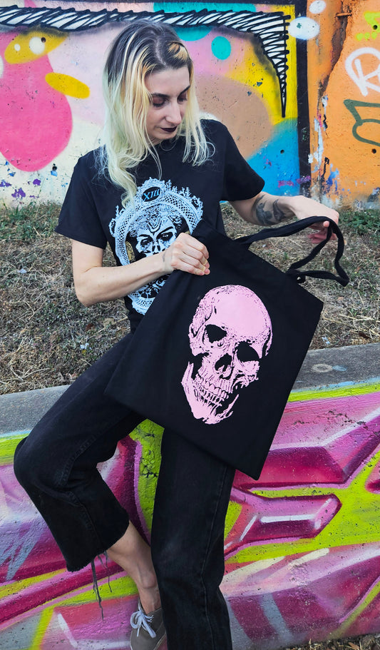 Bubble Gum Skull Tote Bag Black