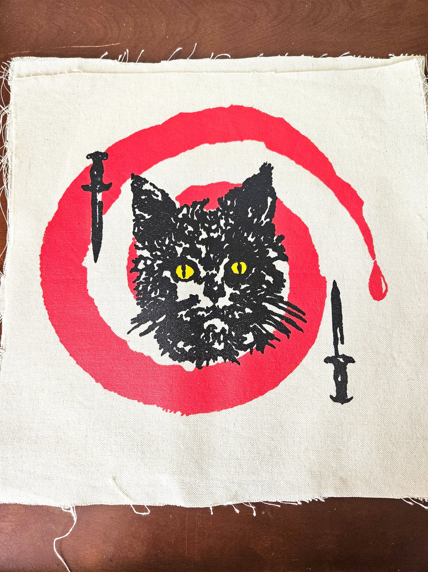 Hypno Cat - DIY - Sew On Patch - White Red Black