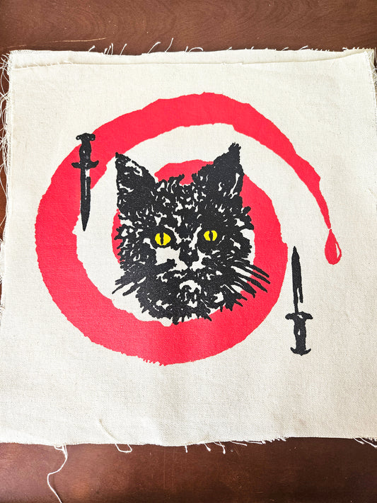 Hypno Cat - DIY - Sew On Patch - White Red Black