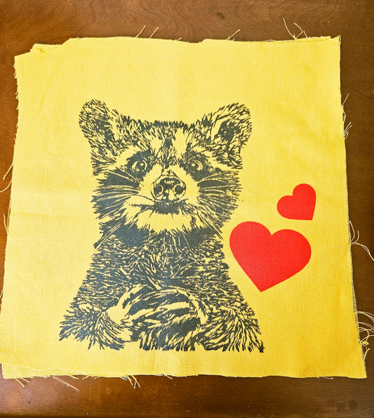 Racoon Love - DIY Sew On Patch - Gold