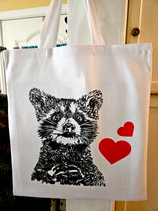 Racoon Love - Tote Bag -White