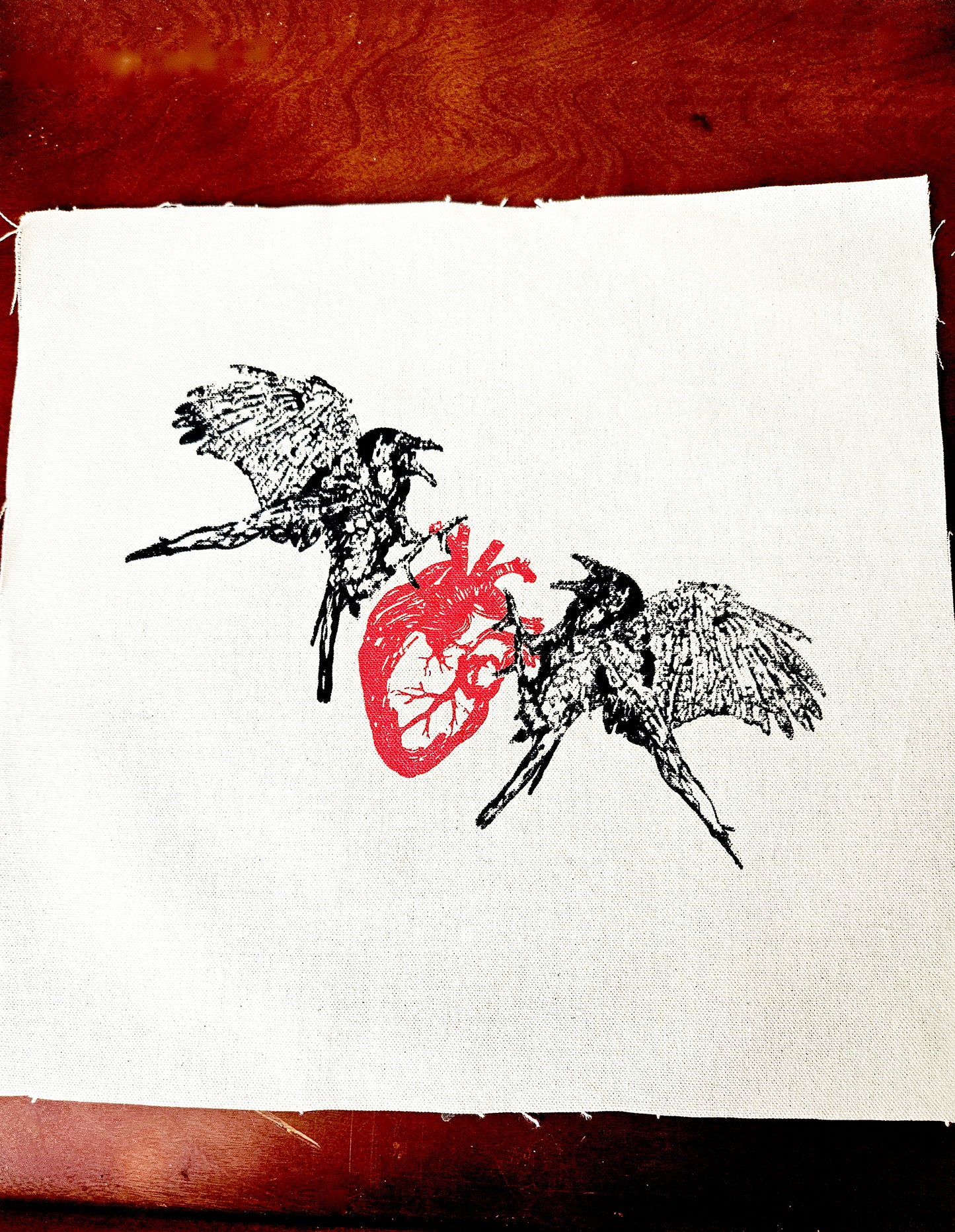 Two Crows & A Heart - DIY Sew On Patch - White