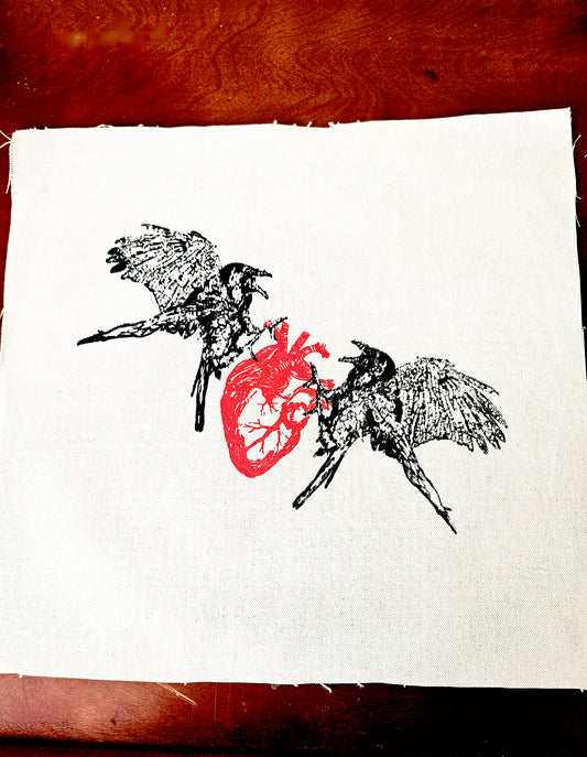 Two Crows & A Heart - DIY Sew On Patch - White