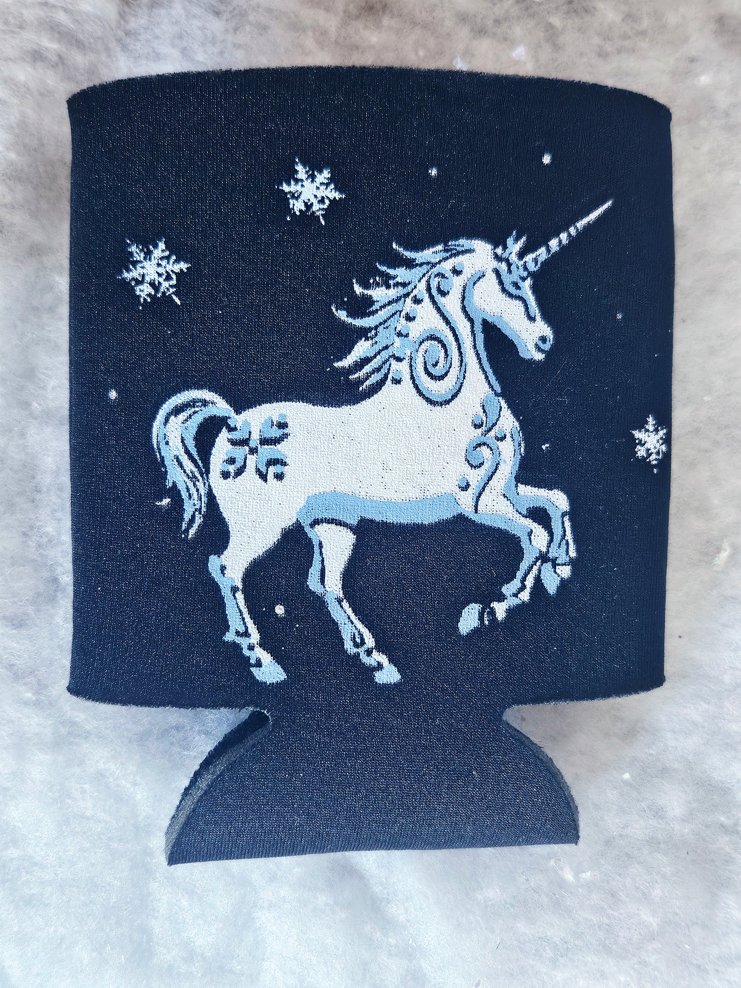 Winter Unicorn - Koozie - Black