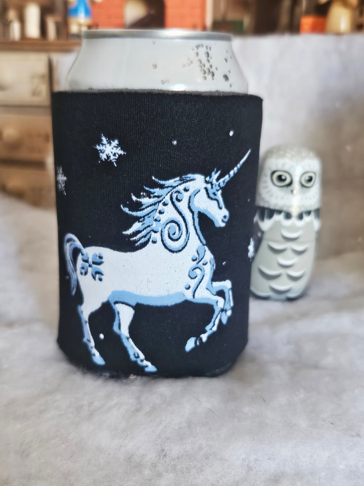 Winter Unicorn - Koozie - Black