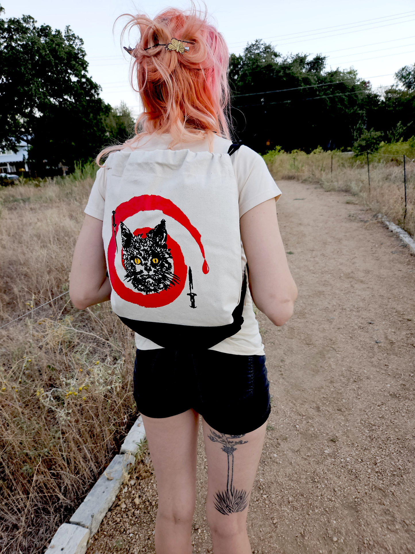 Cat Cult #1 Draw String Backpack - white/Black