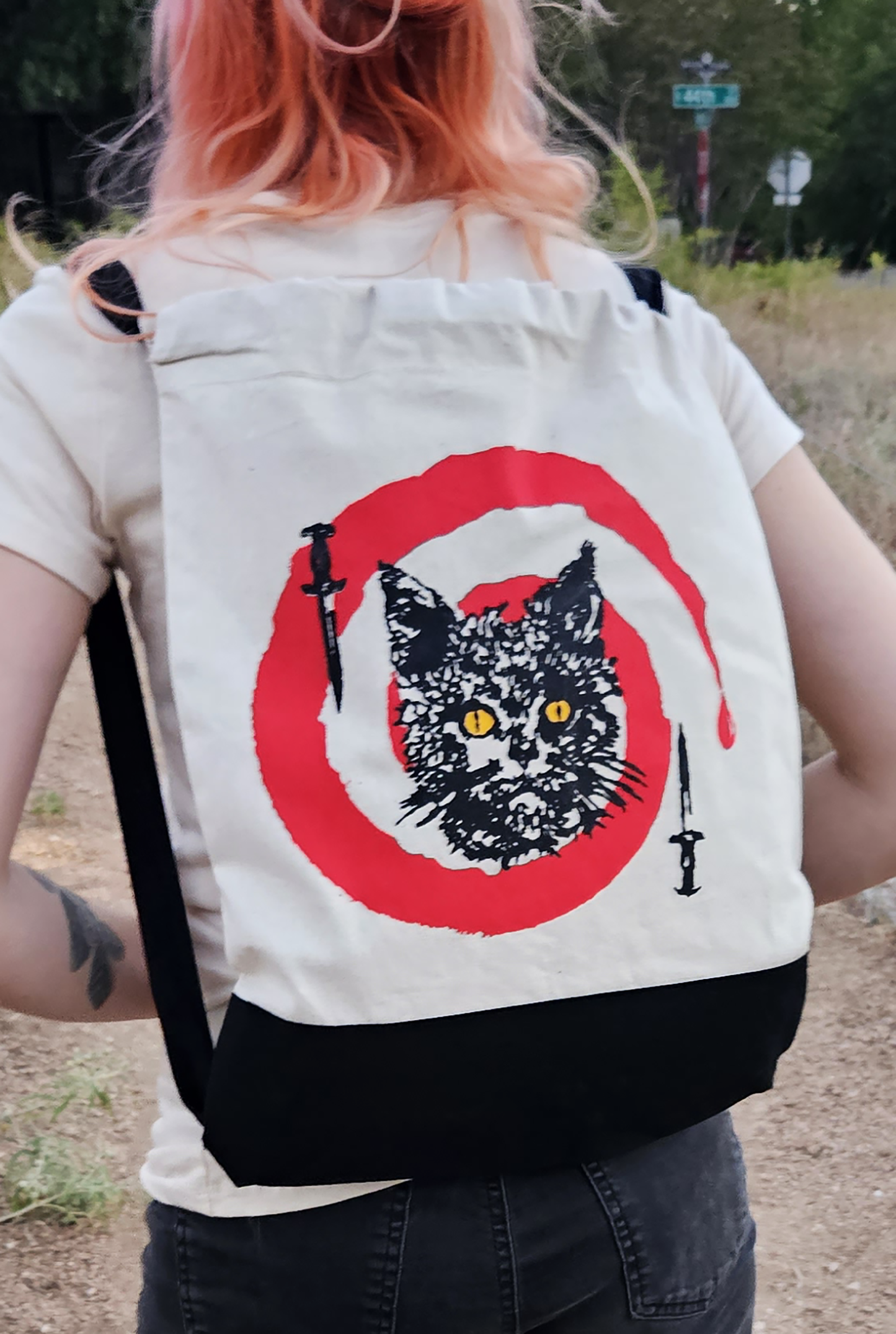 Cat Cult #1 Draw String Backpack - white/Black