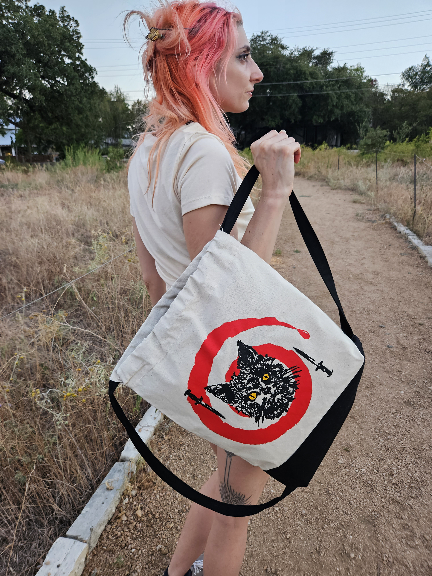 Cat Cult #1 Draw String Backpack - white/Black