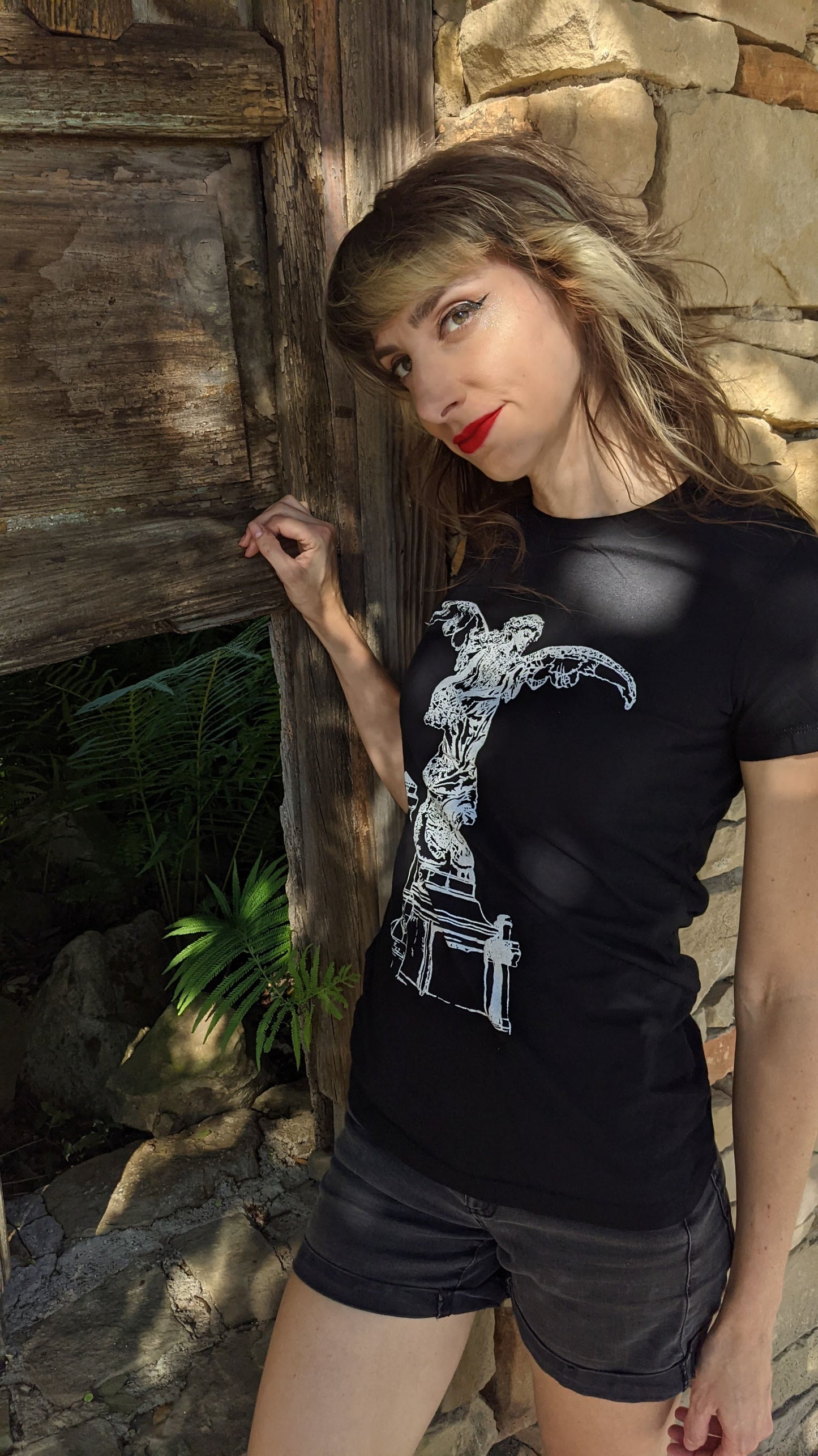 Cemetery Angel - Femme Cut Black Short Sleeve  T-Shirt