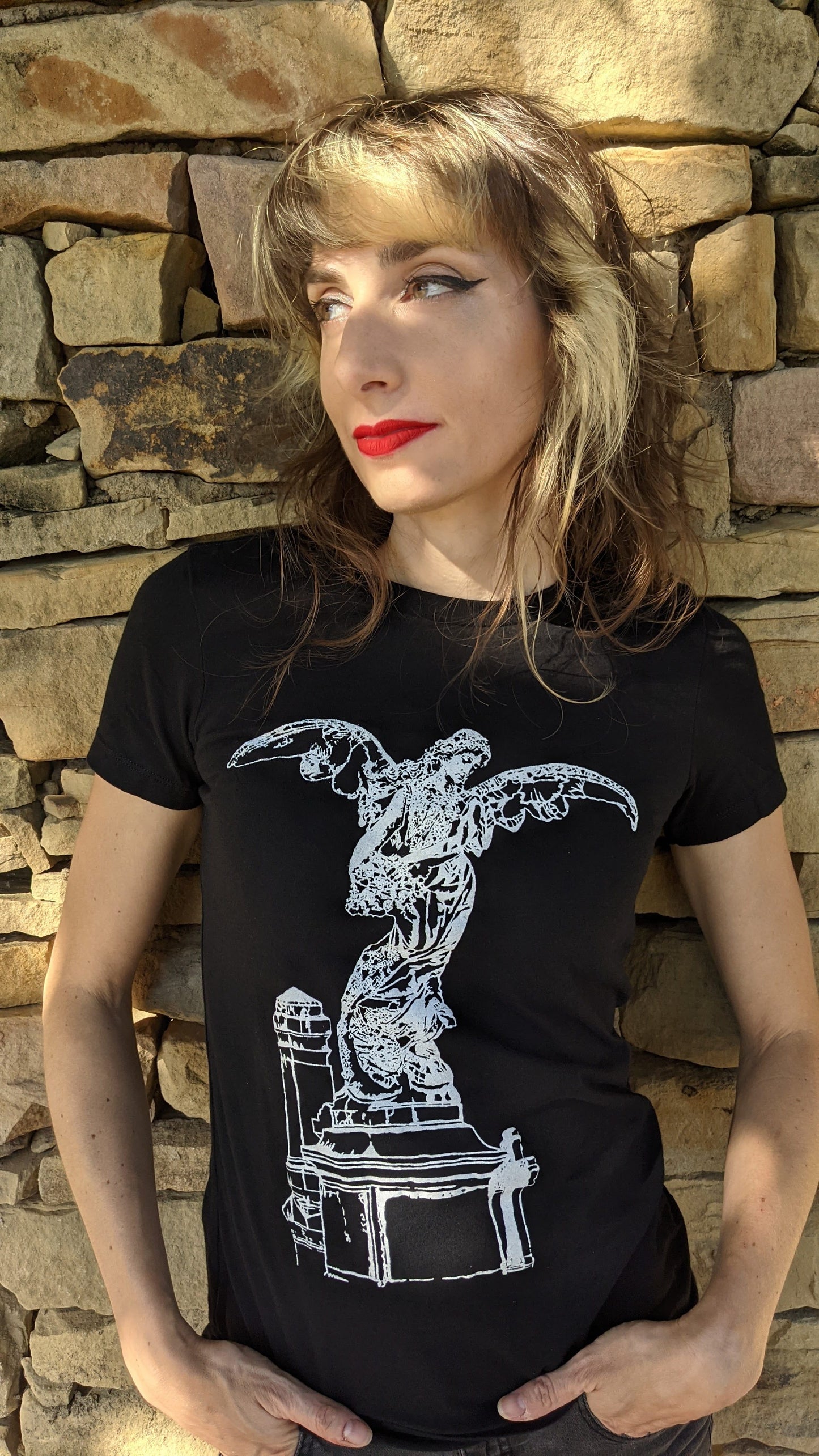 Cemetery Angel - Femme Cut Black Short Sleeve  T-Shirt