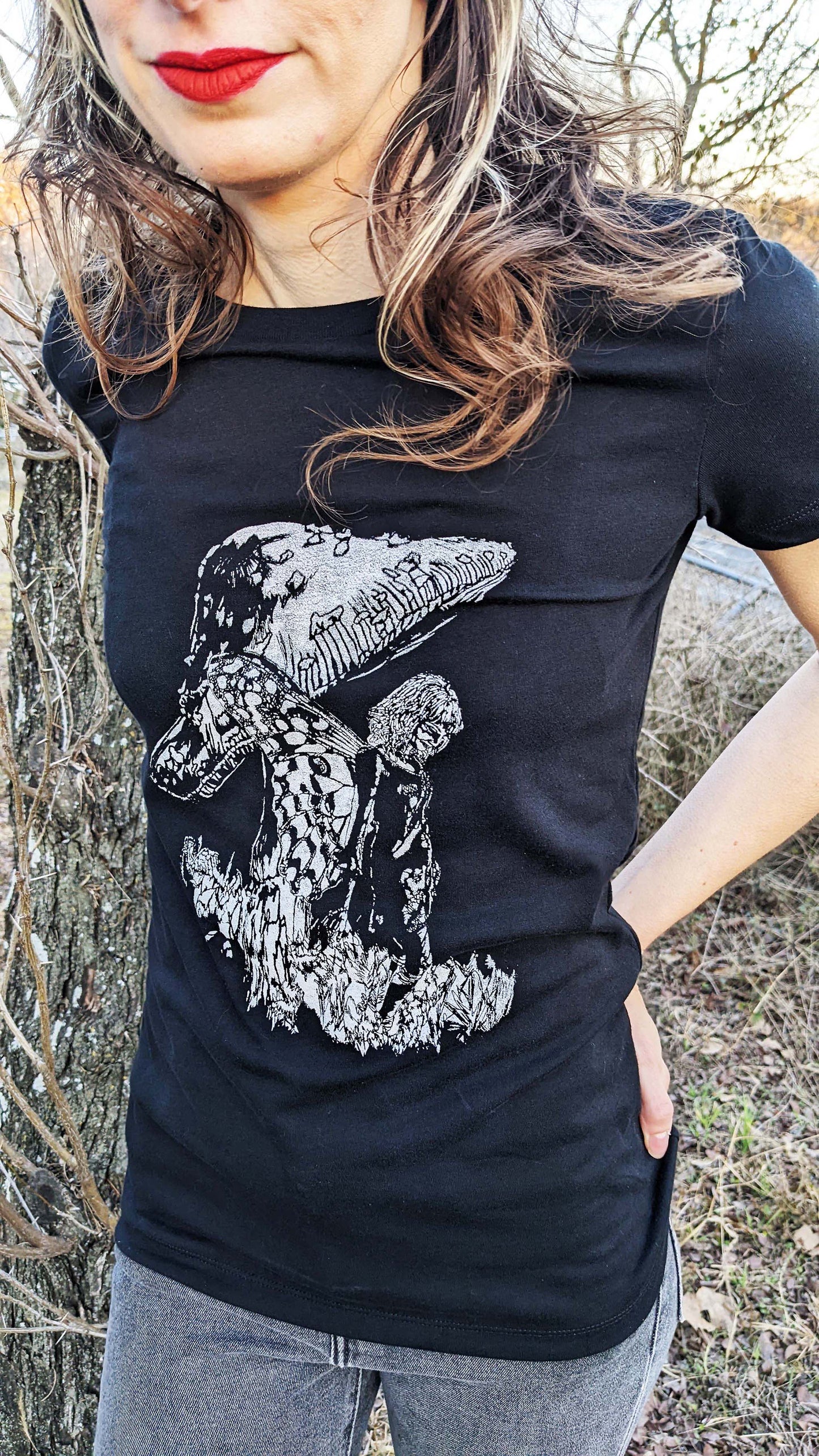Mushroom Fairy - Women's Cut Black Short Sleeve T-shirt