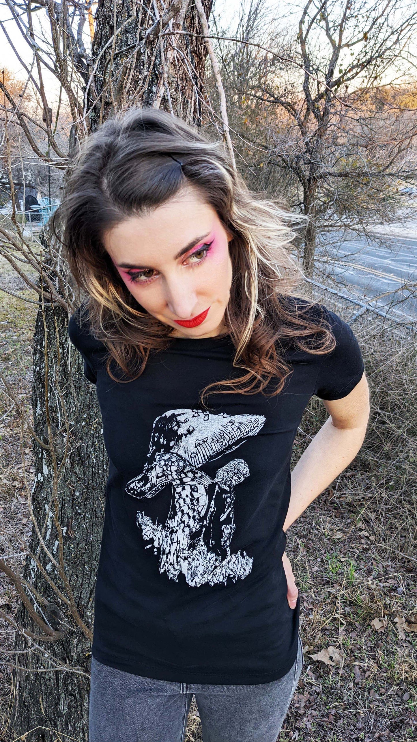 Mushroom Fairy - Women's Cut Black Short Sleeve T-shirt