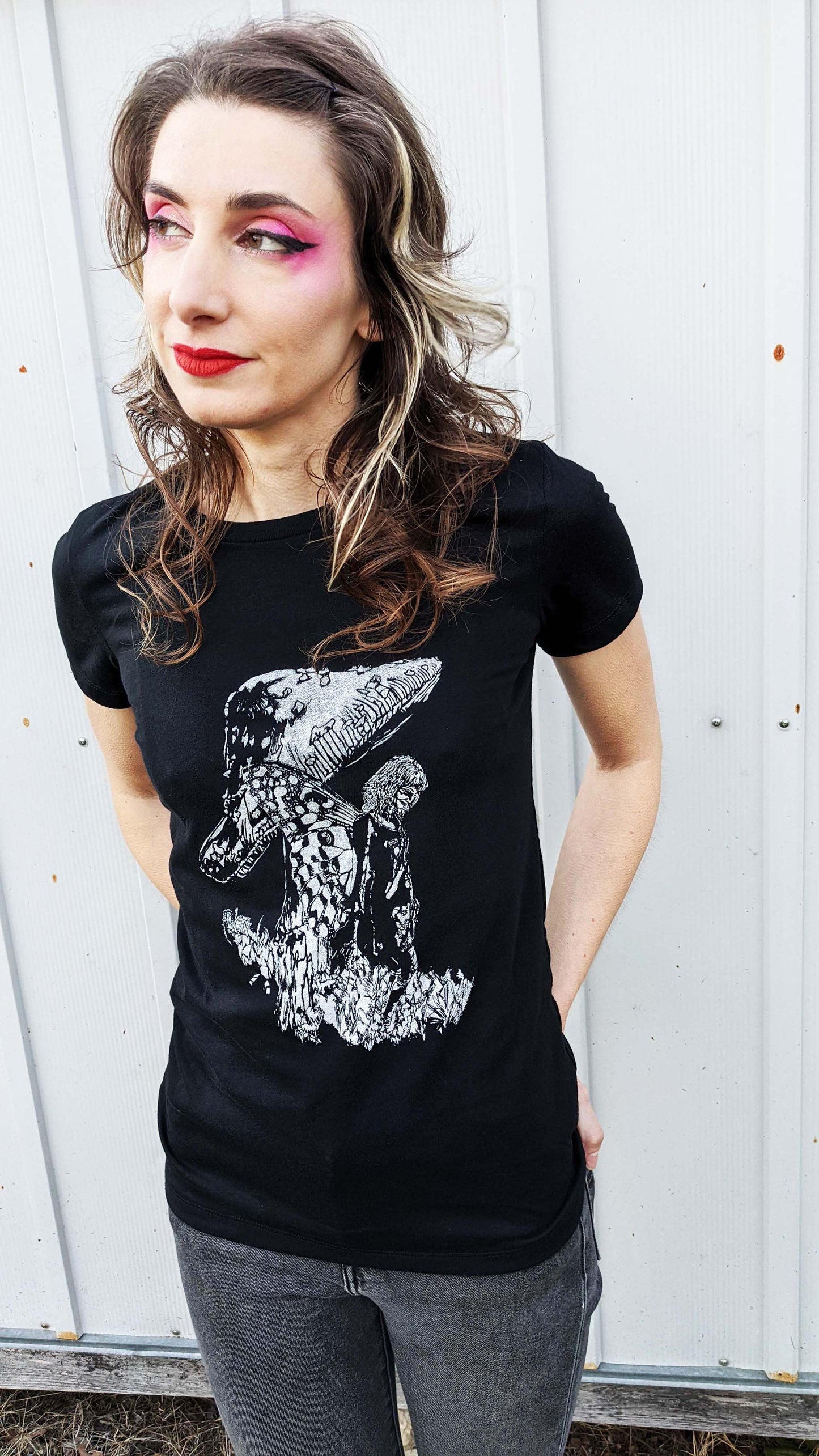 Mushroom Fairy - Women's Cut Black Short Sleeve T-shirt