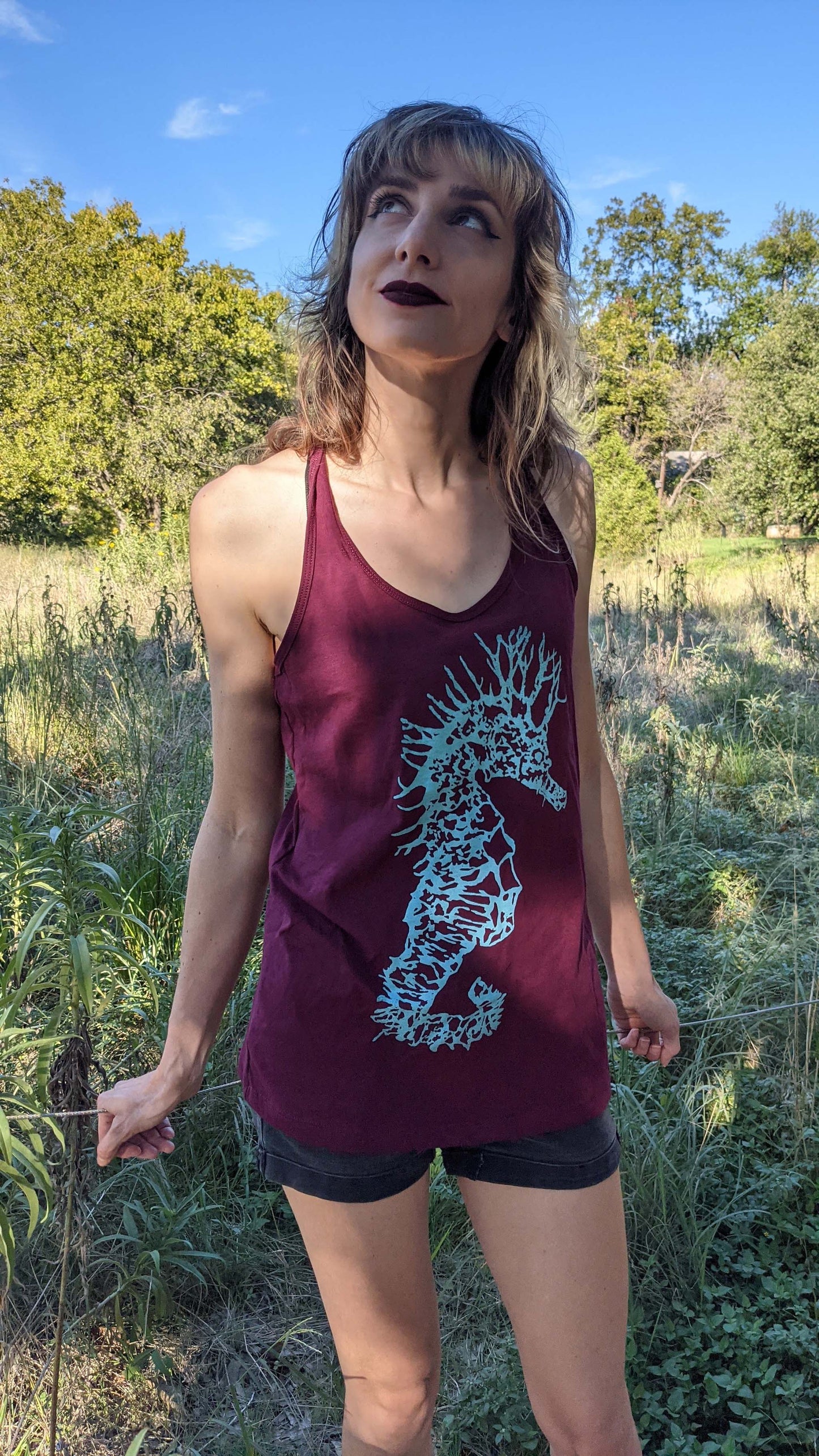 Seahorse Electric  - Femme Cut Burgundy Tank