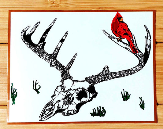 Skull With Cardinal / Spirit Returns Glossy Sticker