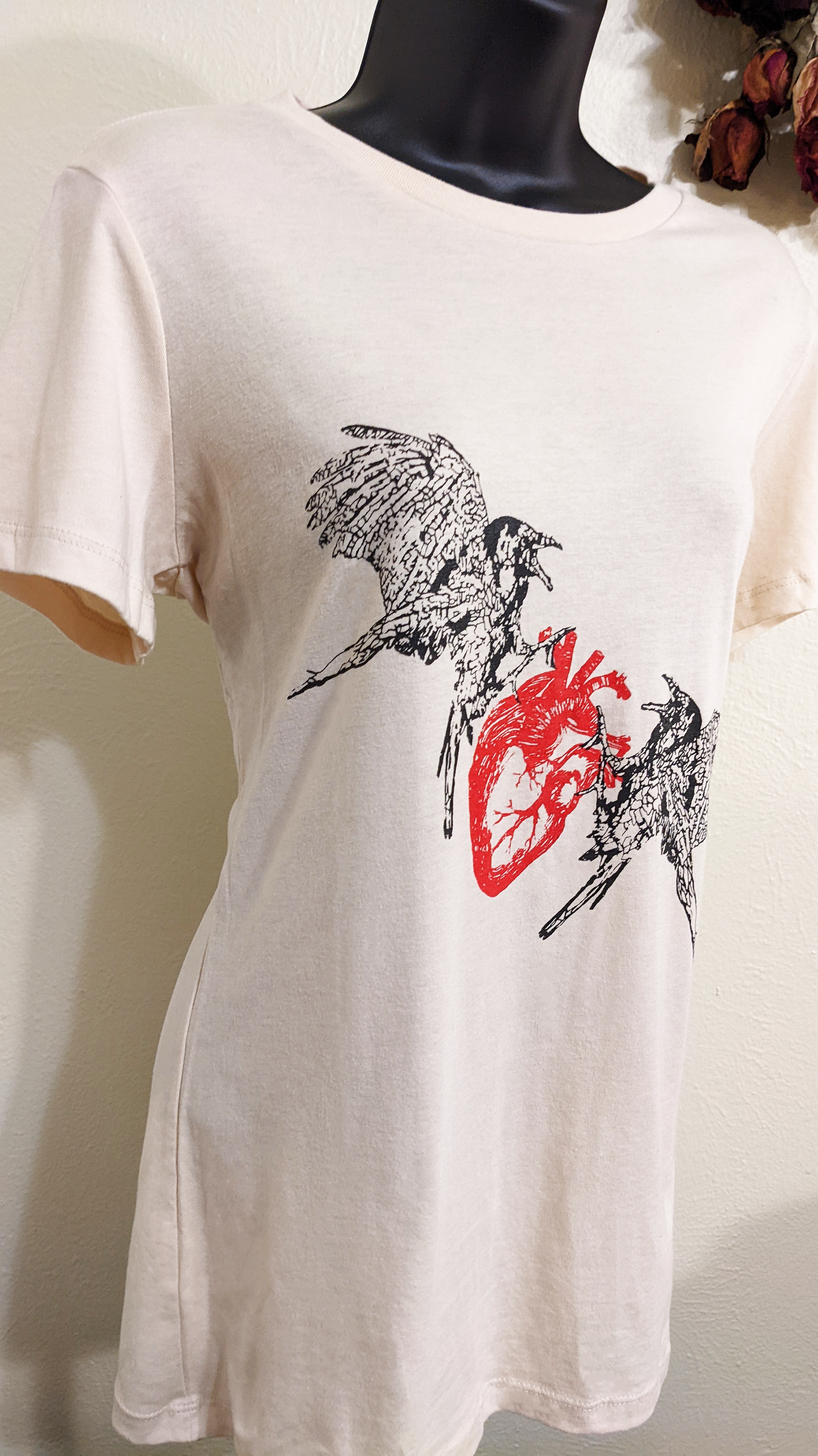 Two Crows And A Heart - Femme Cut Bone White T -Shirt