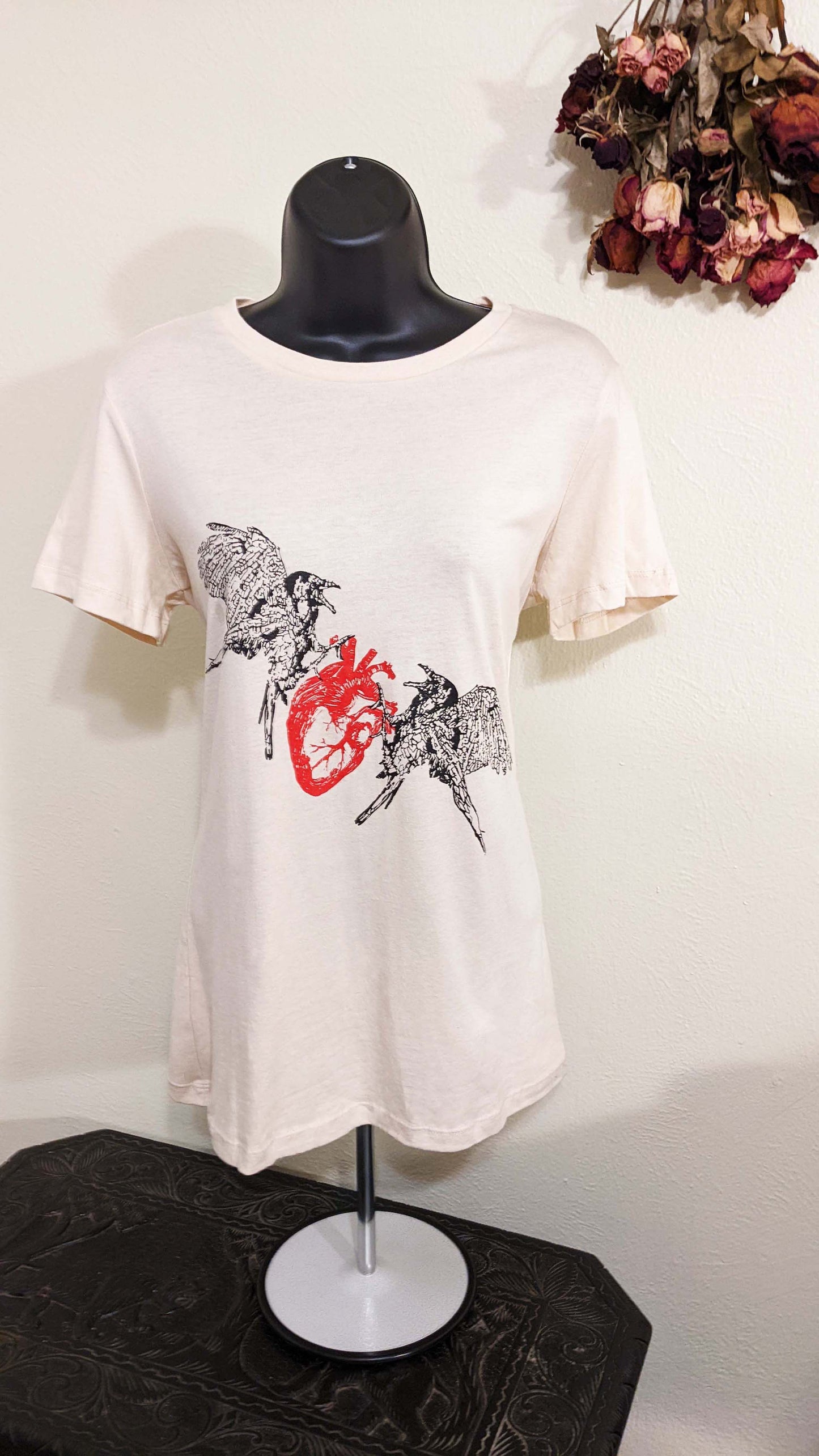 Two Crows And A Heart - Femme Cut Bone White T -Shirt